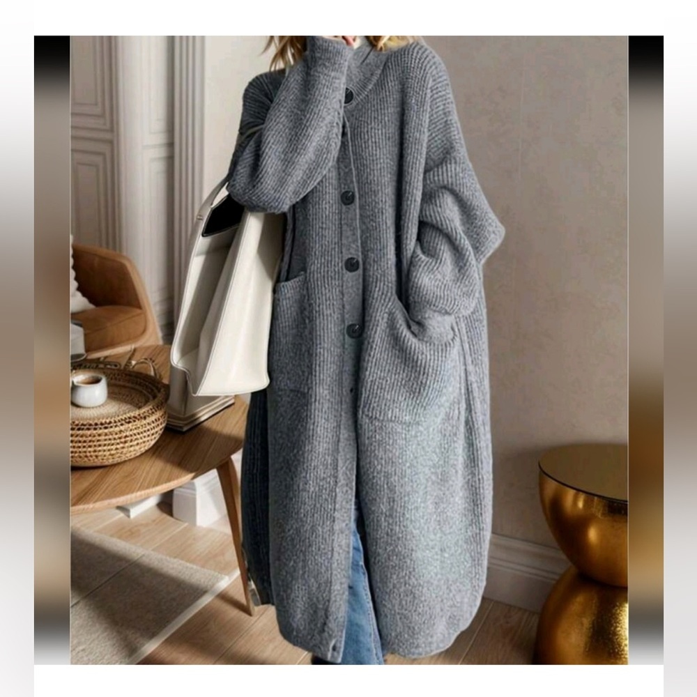 Oversized Button Front Long Sleeve Turtleneck Cardigan,